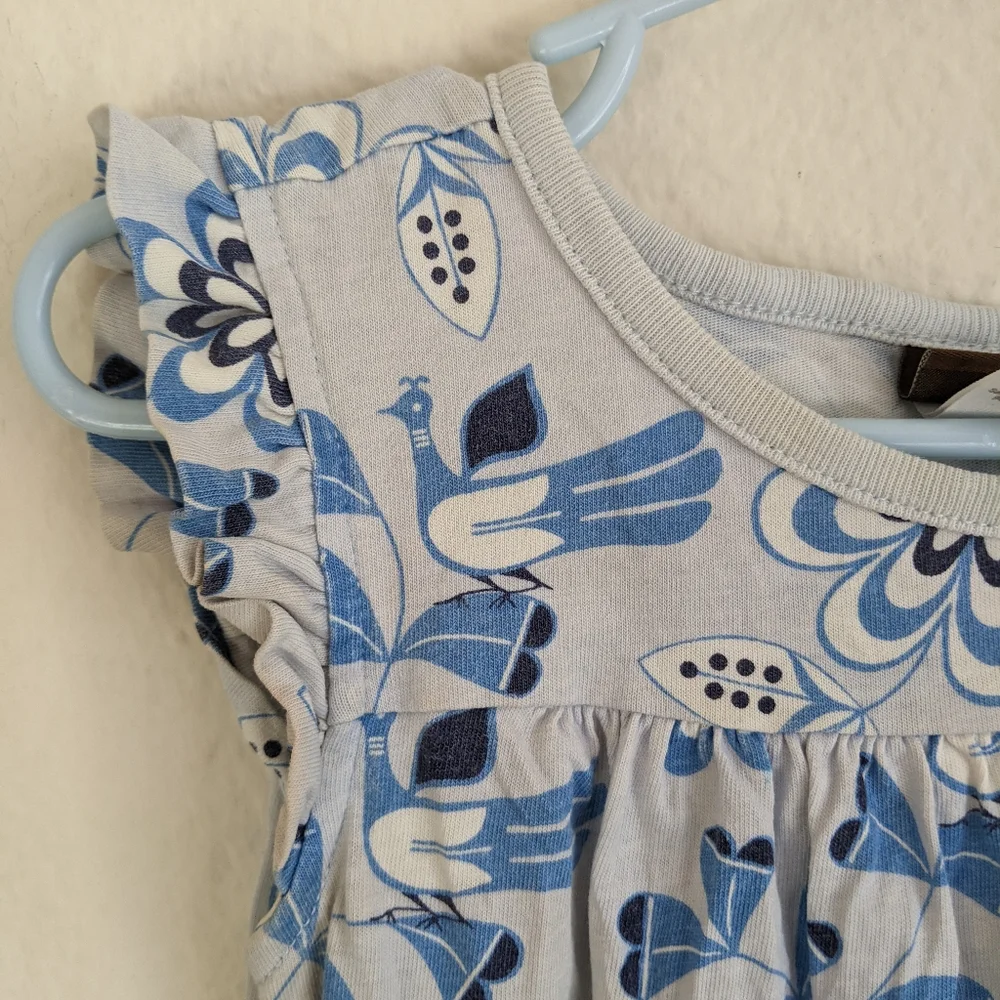 Tea Collection Mighty Mini Flocks & Florals Blue Sleeveless Dress Girls Sz 5